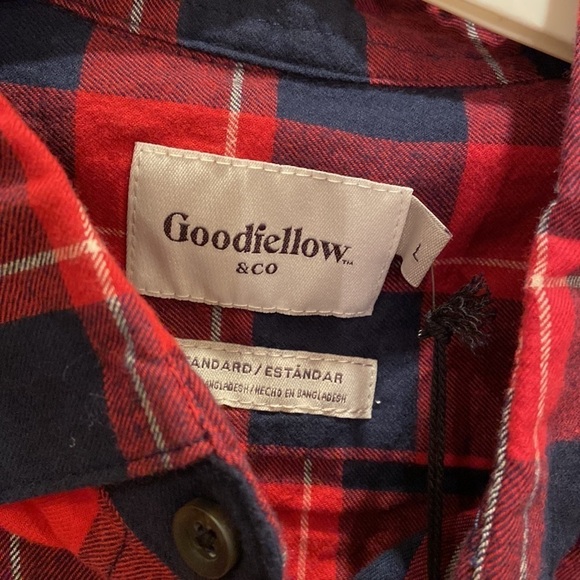 Goodfellow & co red navy plaid button down new - Picture 6 of 7